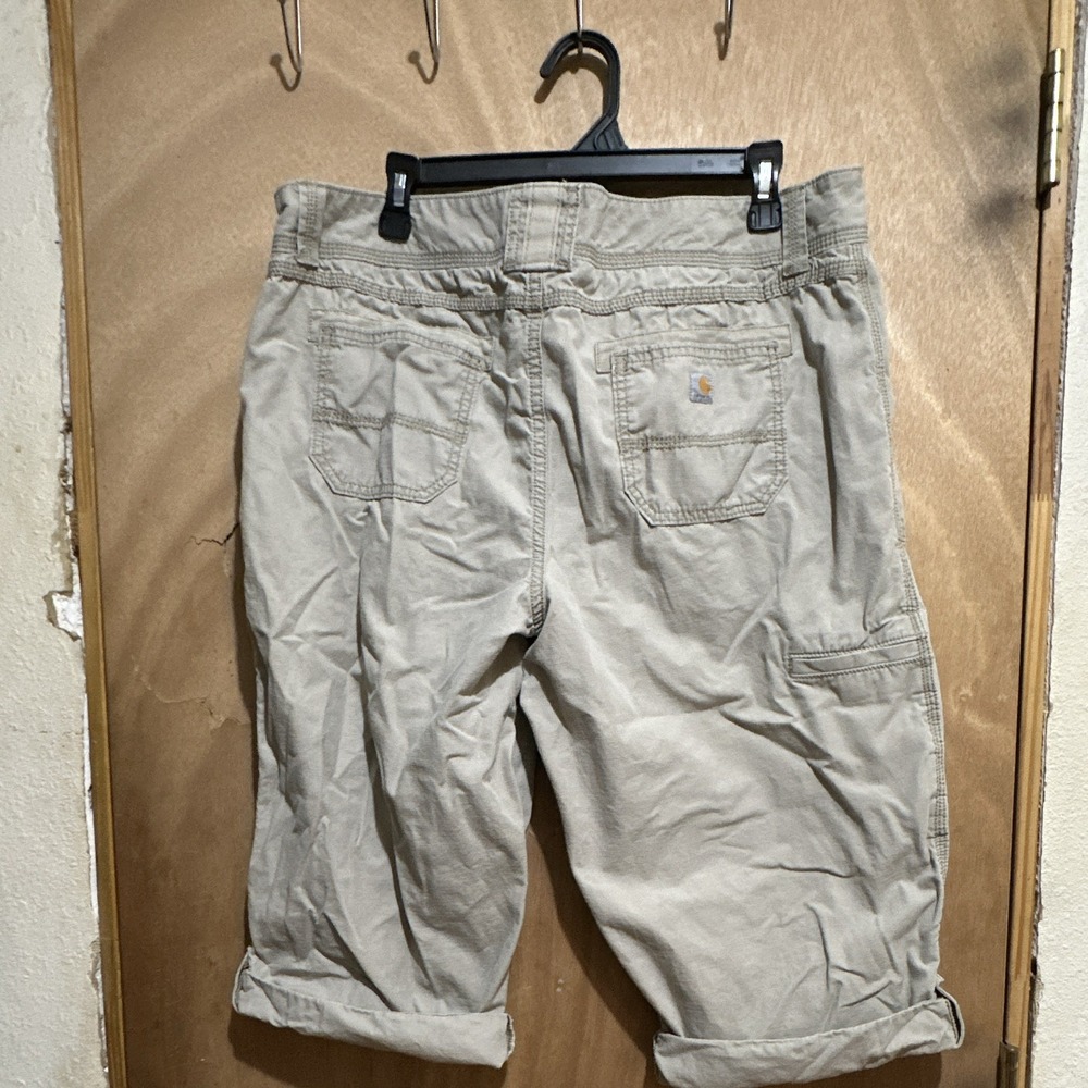 Carhartt Womens Beige Cropped Pants Relaxed Fit Straight Leg Canvas Pockets